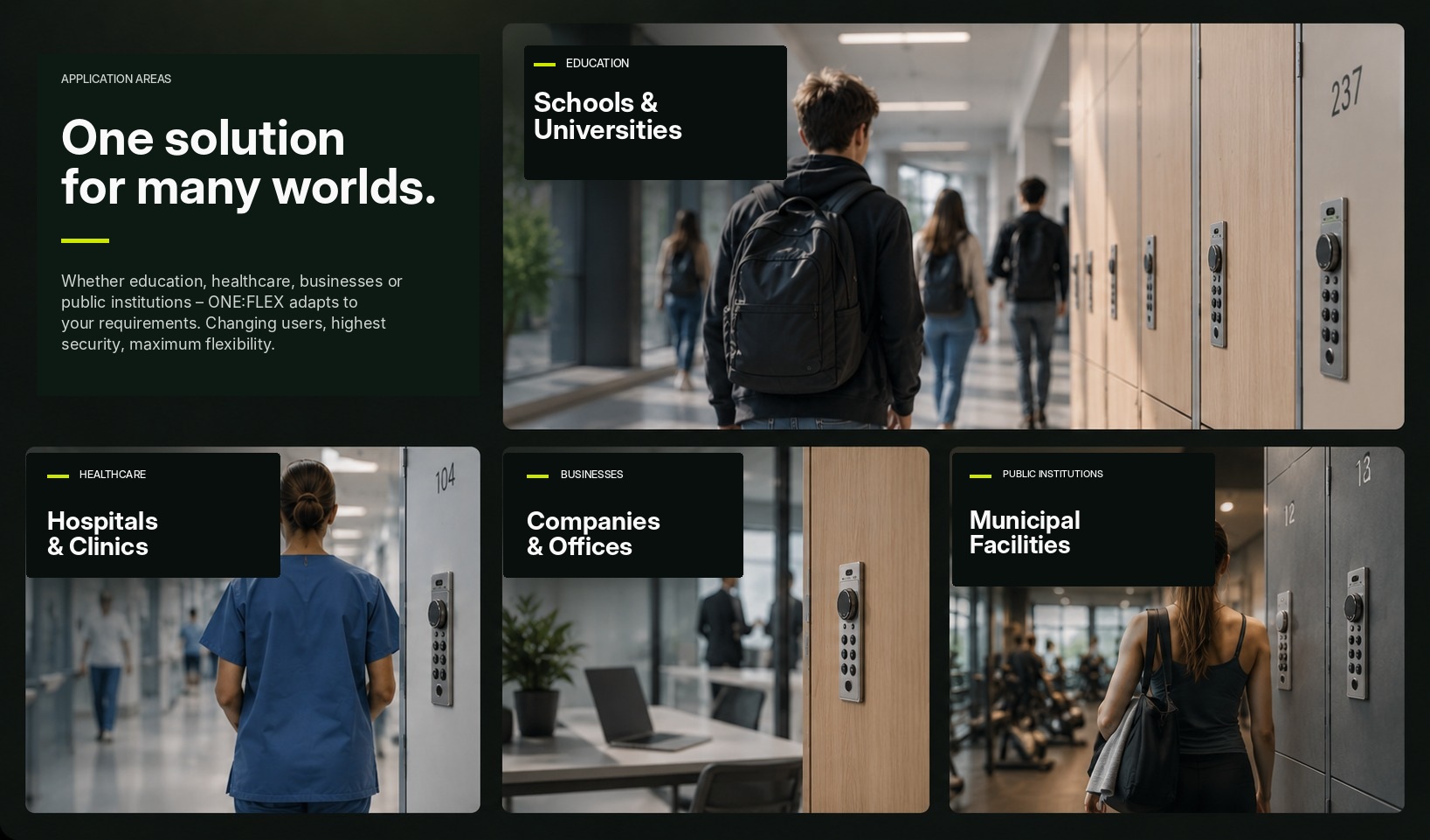 ONE:FLEX application areas – schools, universities, healthcare, businesses and public institutions