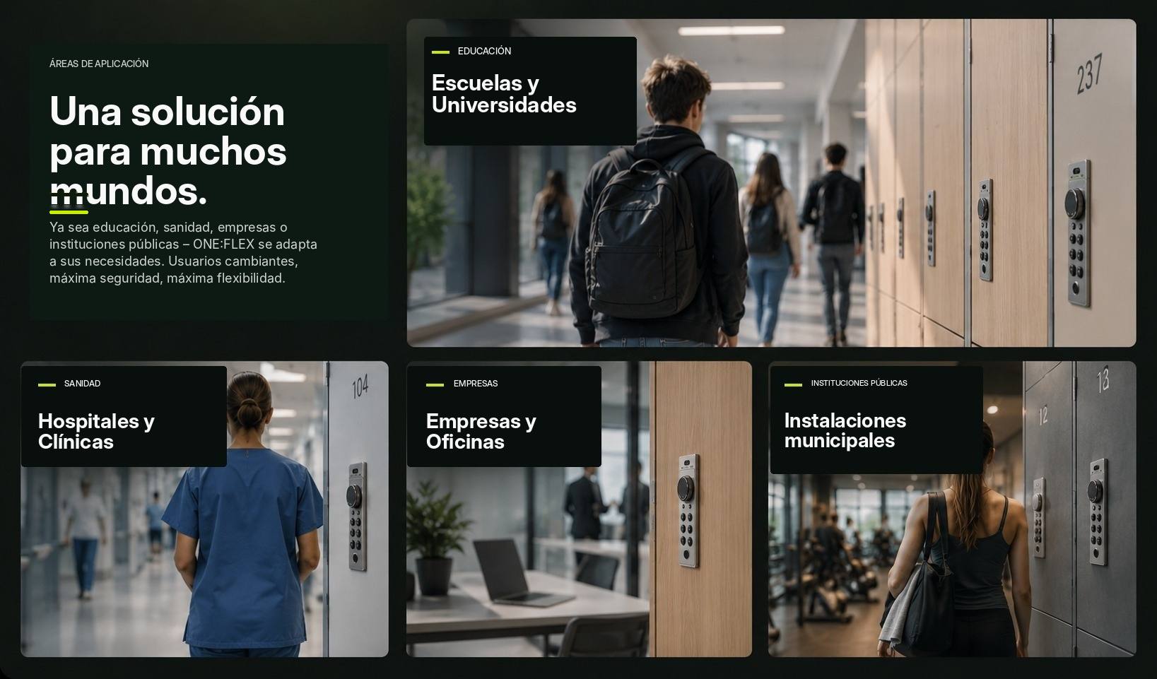 Áreas de aplicación ONE:FLEX – escuelas, universidades, sanidad, empresas e instituciones públicas