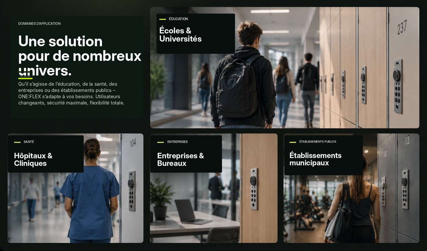 Domaines d’application ONE:FLEX – écoles, universités, santé, entreprises et établissements publics